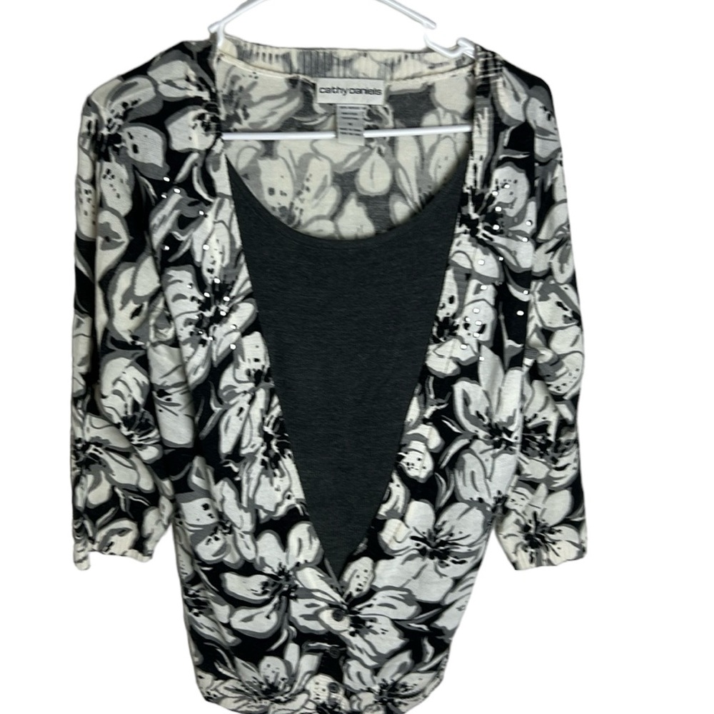 Cathy Daniels Floral Cardigan Blouse With Attached Shirt Women’s Size M